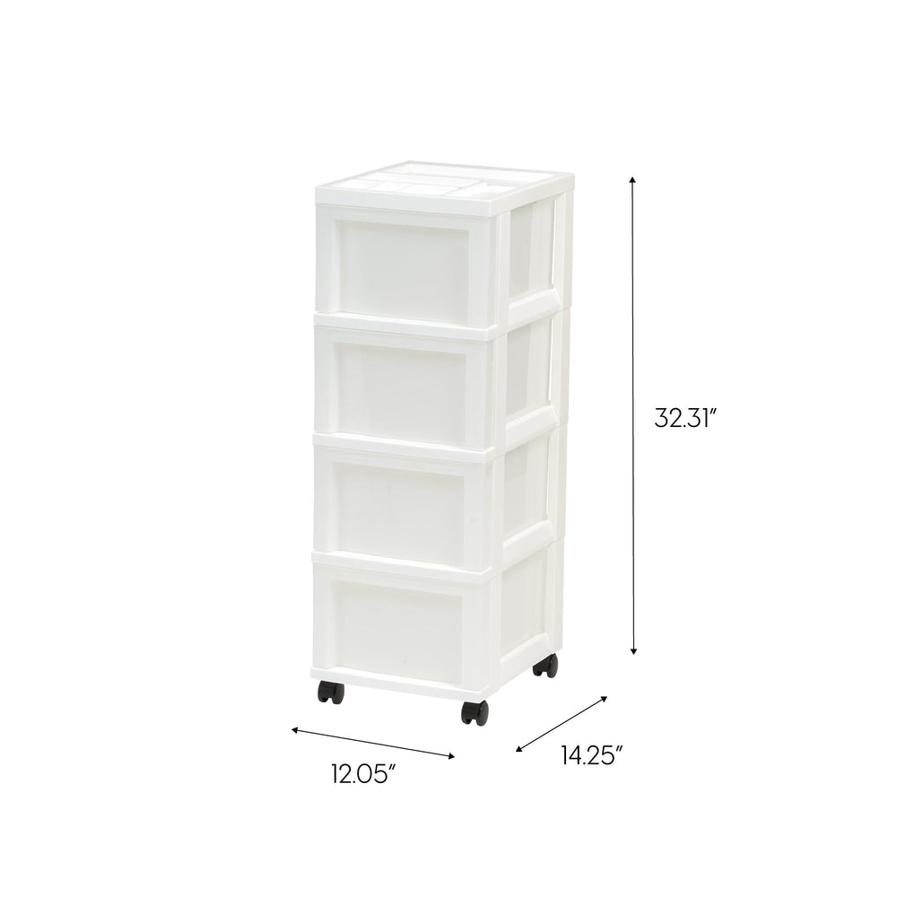 Medium 4-Drawer Cart with Organizer Top, White/Pearl - IRIS USA, Inc.