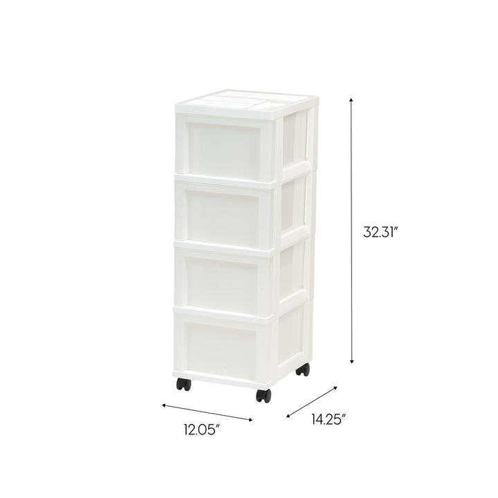 Medium 4-Drawer Cart with Organizer Top, White/Pearl - IRIS USA, Inc.