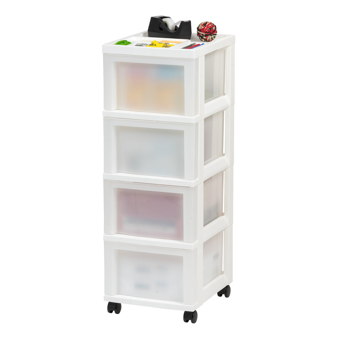 Medium 4-Drawer Cart with Organizer Top, White/Pearl - IRIS USA, Inc.