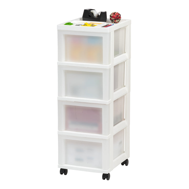 Medium 4-Drawer Cart with Organizer Top, White/Pearl - IRIS USA, Inc.