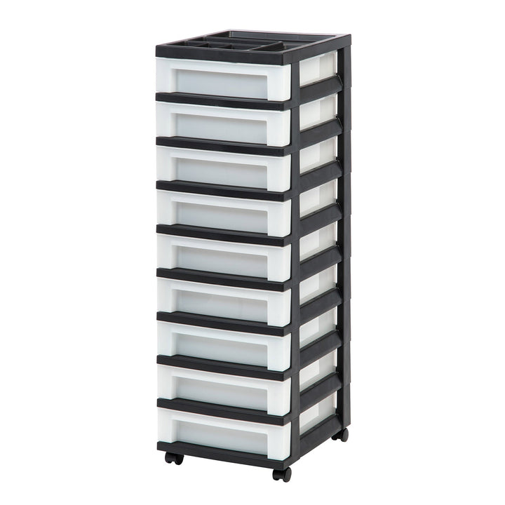 9-Drawer Storage Cart with Organizer Top, Black/Pearl - IRIS USA, Inc.