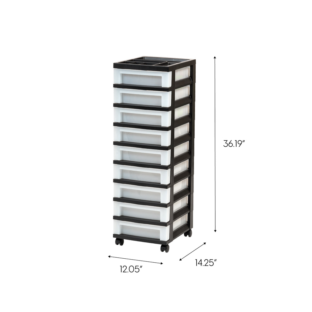 9-Drawer Storage Cart with Organizer Top, Black/Pearl - IRIS USA, Inc.