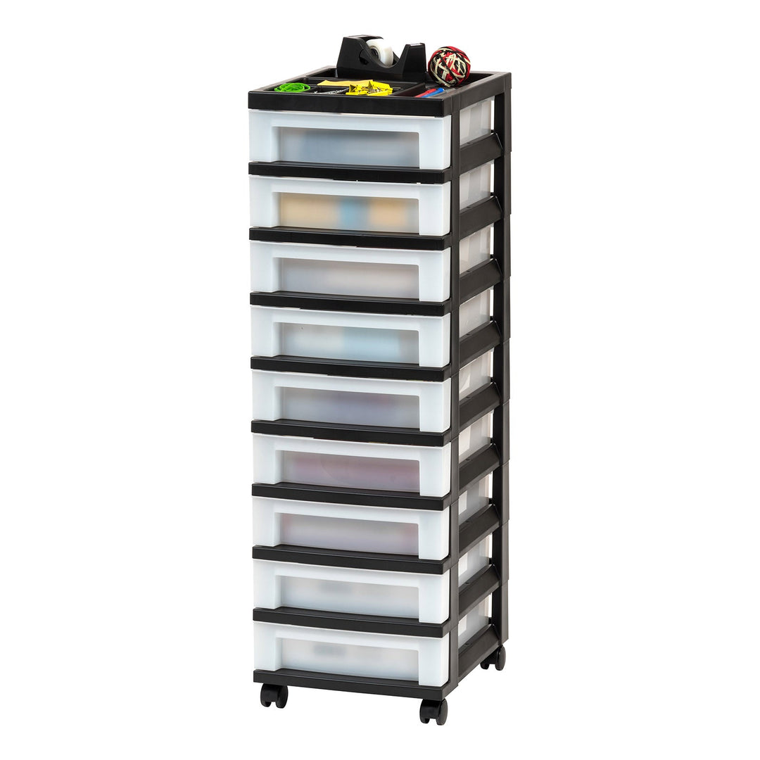 9-Drawer Storage Cart with Organizer Top, Black/Pearl - IRIS USA, Inc.