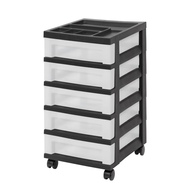 5-Drawer Storage Cart with Organizer Top, Black/Pearl - IRIS USA, Inc.