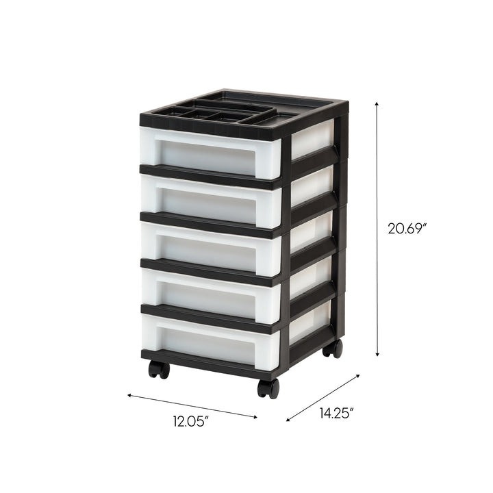 5-Drawer Storage Cart with Organizer Top, Black/Pearl - IRIS USA, Inc.