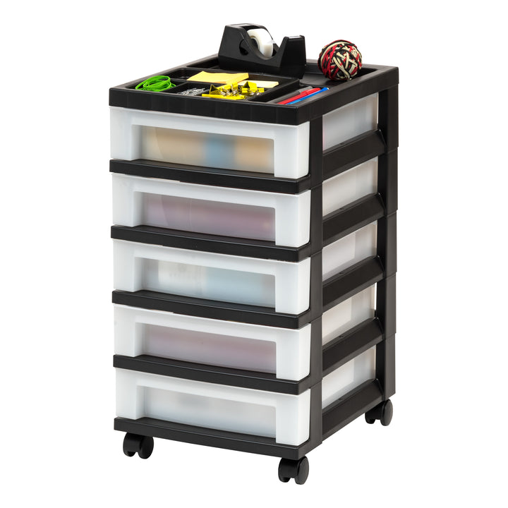 5-Drawer Storage Cart with Organizer Top, Black/Pearl - IRIS USA, Inc.