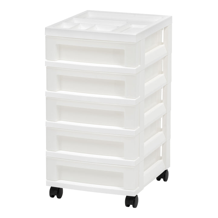 5-Drawer Storage Cart with Organizer Top, White/Pearl - IRIS USA, Inc.