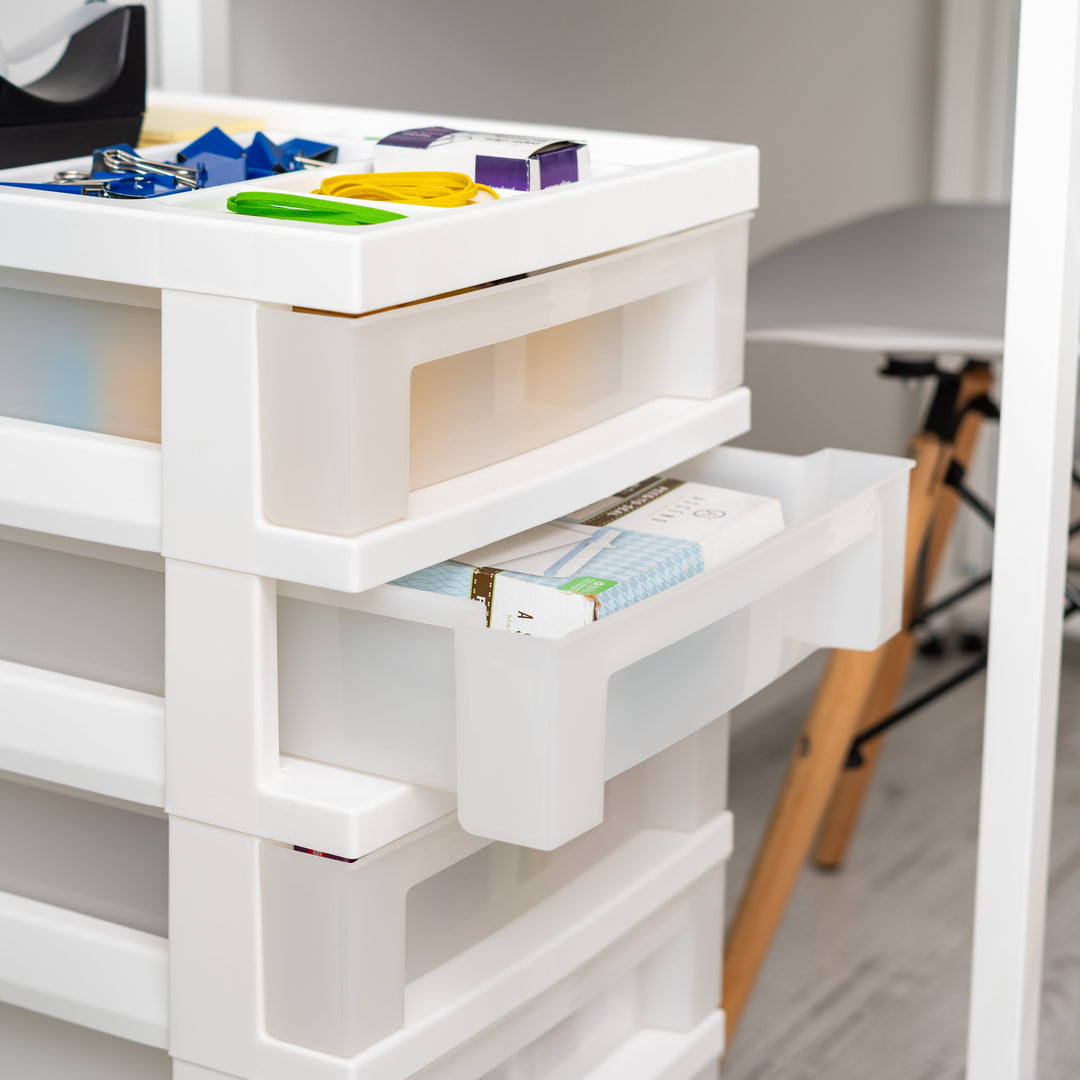 5-Drawer Storage Cart with Organizer Top, White/Pearl - IRIS USA, Inc.