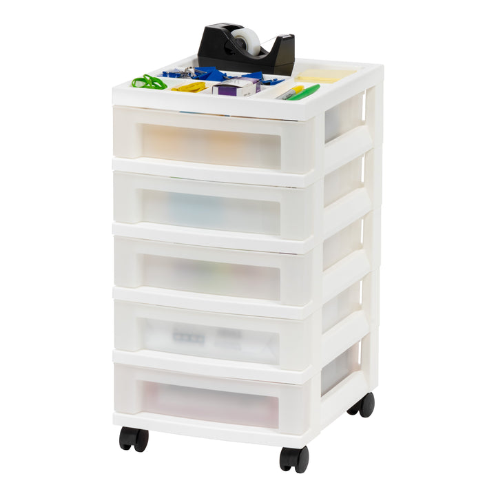 5-Drawer Storage Cart with Organizer Top, White/Pearl - IRIS USA, Inc.