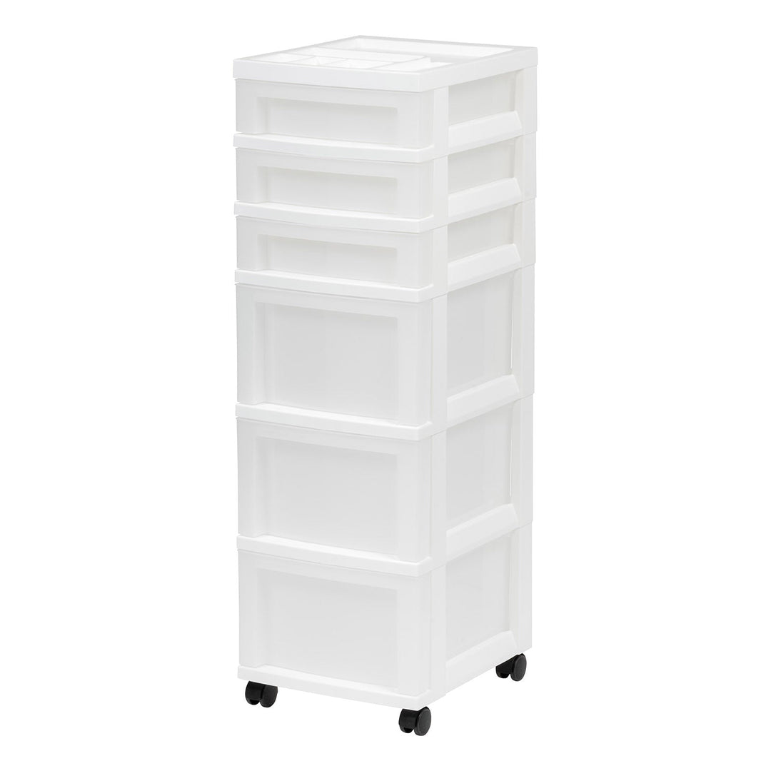 6-Drawer Storage Cart with Organizer Top, White/Pearl - IRIS USA, Inc.