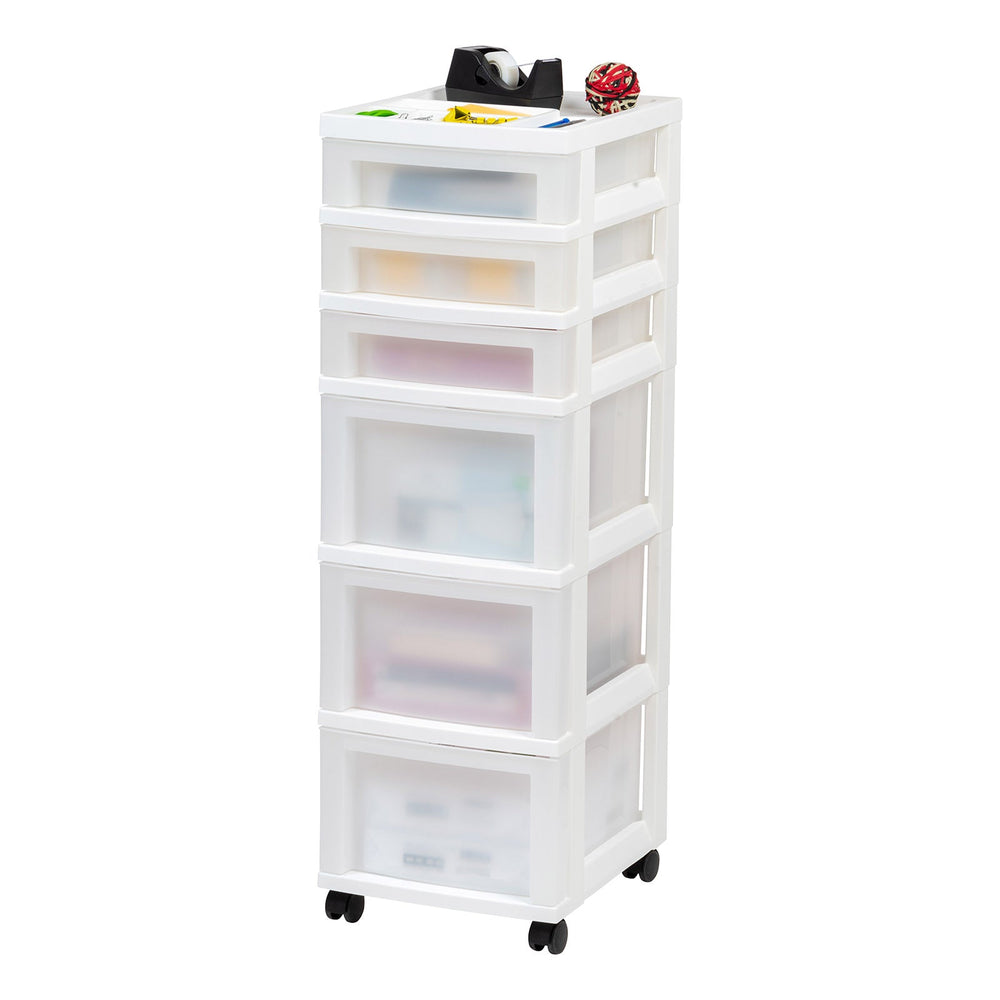 6-Drawer Storage Cart with Organizer Top, White/Pearl - IRIS USA, Inc.