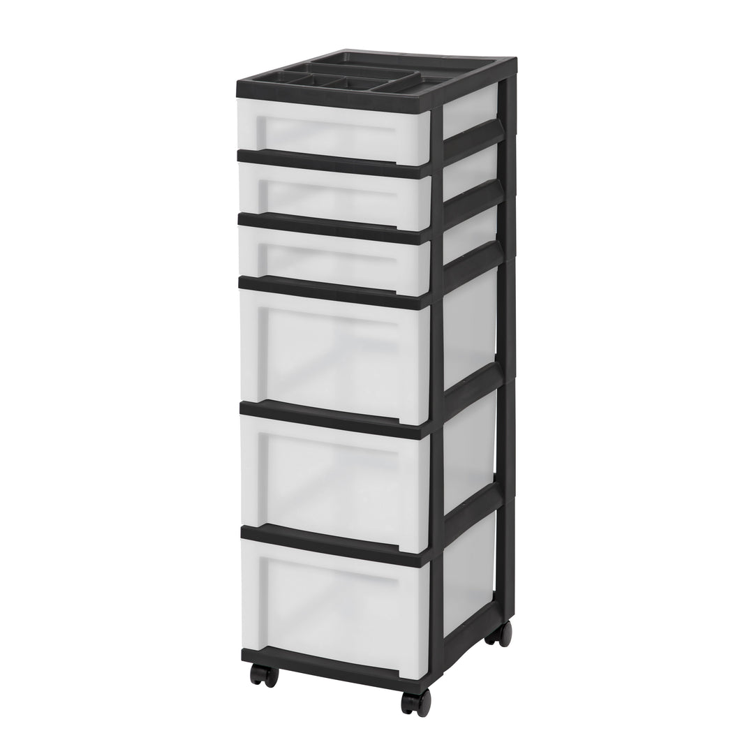 6-Drawer Storage Cart with Organizer Top, Black/Pearl - IRIS USA, Inc.