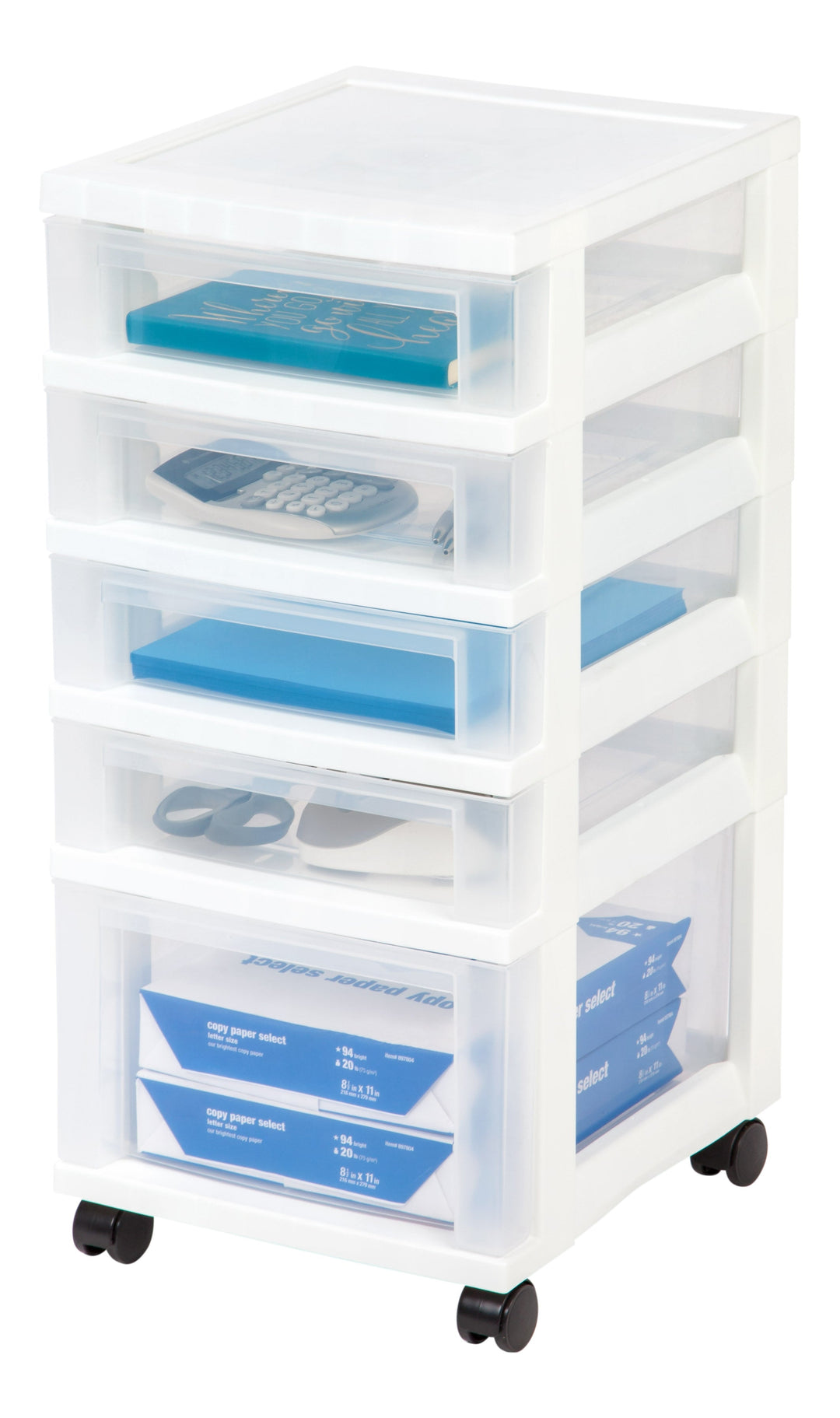 2021 Edition MC-341, 5-drawer Storage Cart, White/Clear - IRIS USA, Inc.