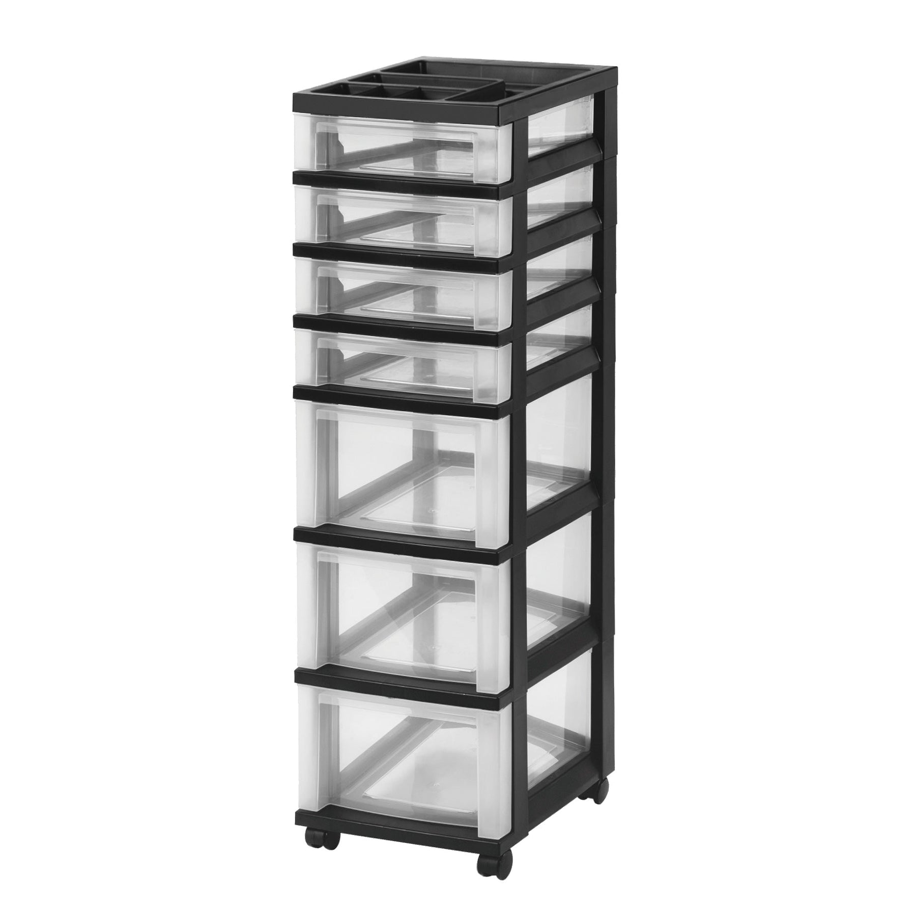 IRIS USA, 4 Drawer Medium Storage Cart with Organizer Top, Black/Clear 