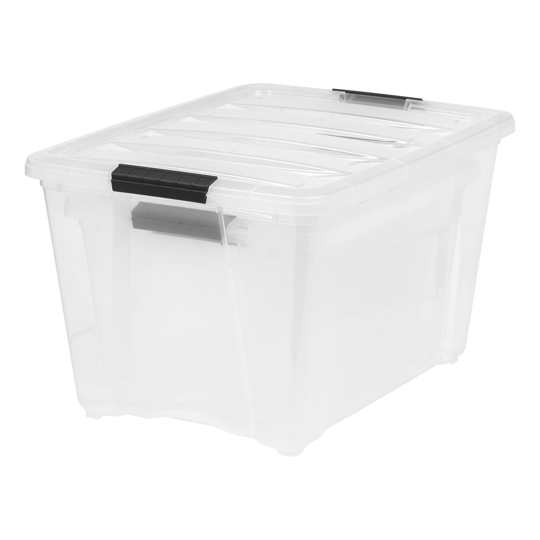 Iris 19, 32, and 53 Quart Stack & Pull Box, Clear with Black Handles, Nestable and Stackable