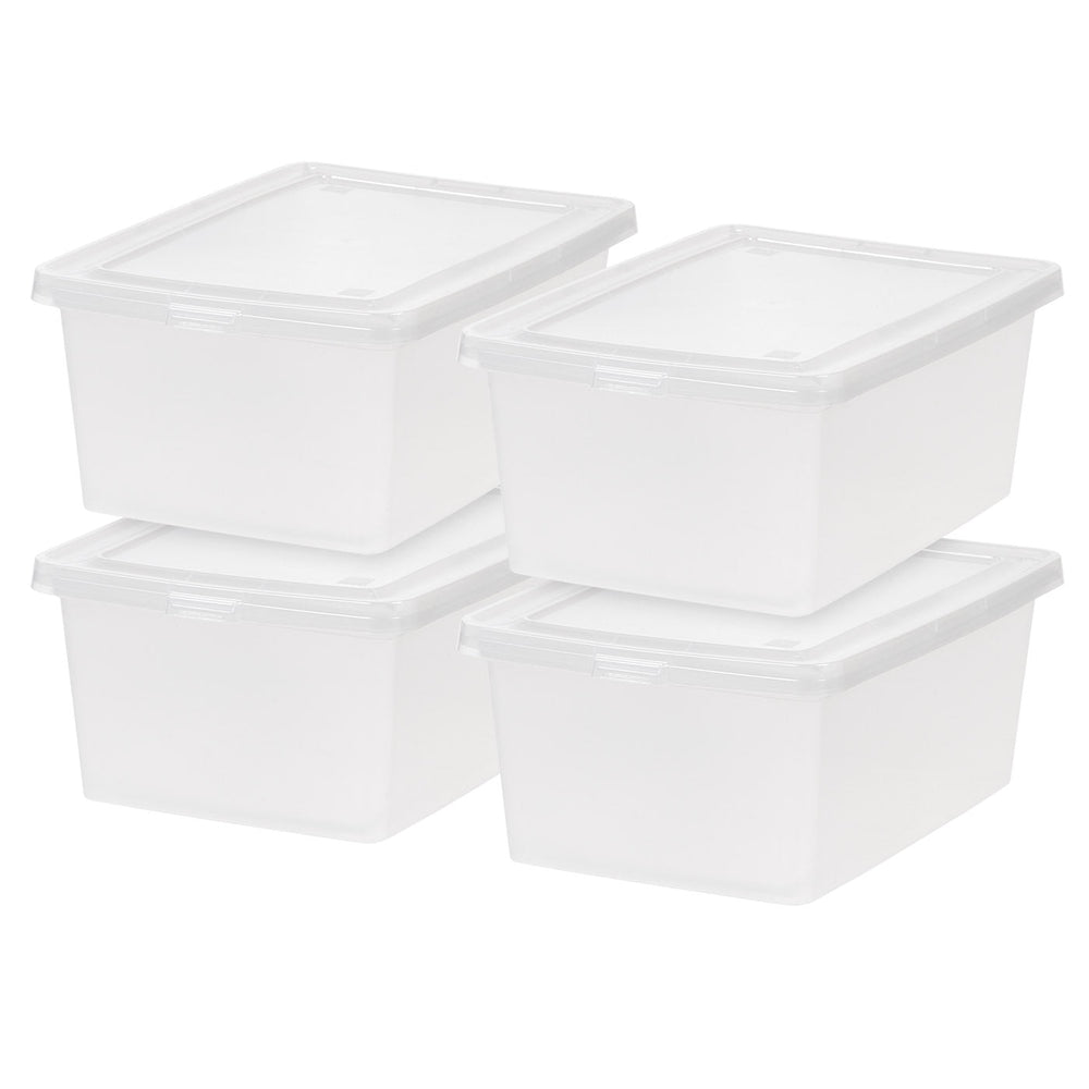 IRIS USA 14.5 Quart Plastic Storage Bin Tote Organizing Container with Latching Lid for Shoes, Heels, Action Figures, Crayons/Pens, Art Supplies, Stackable and Nestable, 4 Pack, Clear - IRIS USA, Inc.