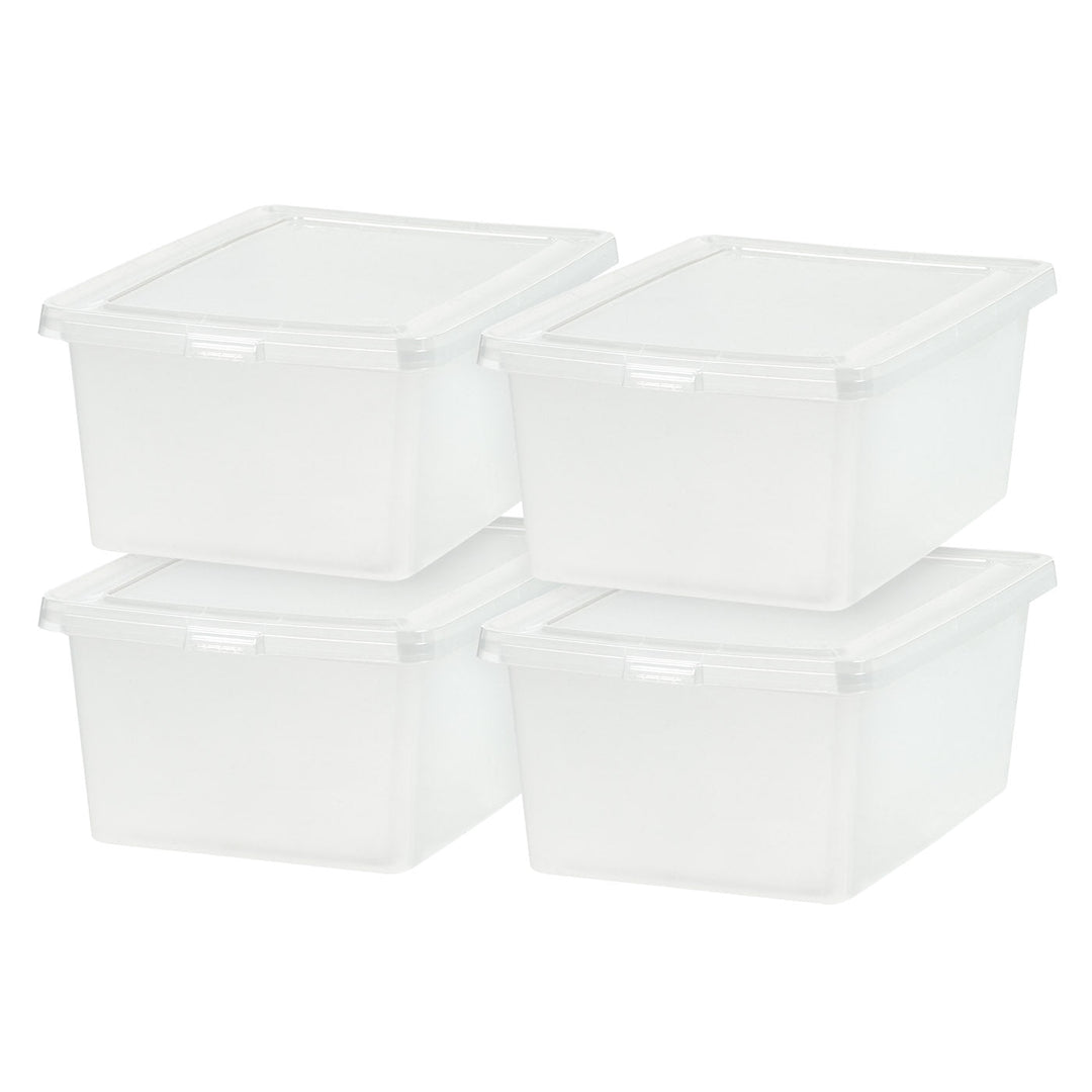 Iris USA 17 Quarts Plastic Storage Container Bin with Latching Lid, 4 Pack, Nestable Box Tote Closet Game Organization Teacher Tools Art Supplies