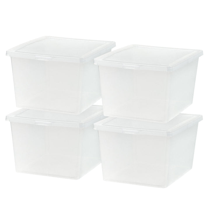 IRIS USA 24.5 Quart Plastic Storage Bin Tote Organizing Container with Latching Lid for Shoes, Heels, Action Figures, Crayons/Pens, Art Supplies, Stackable and Nestable, 4 Pack, Clear - IRIS USA, Inc.
