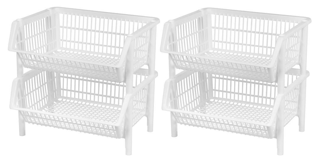 Jumbo Stacking Basket, 4 Pack, White - IRIS USA, Inc.