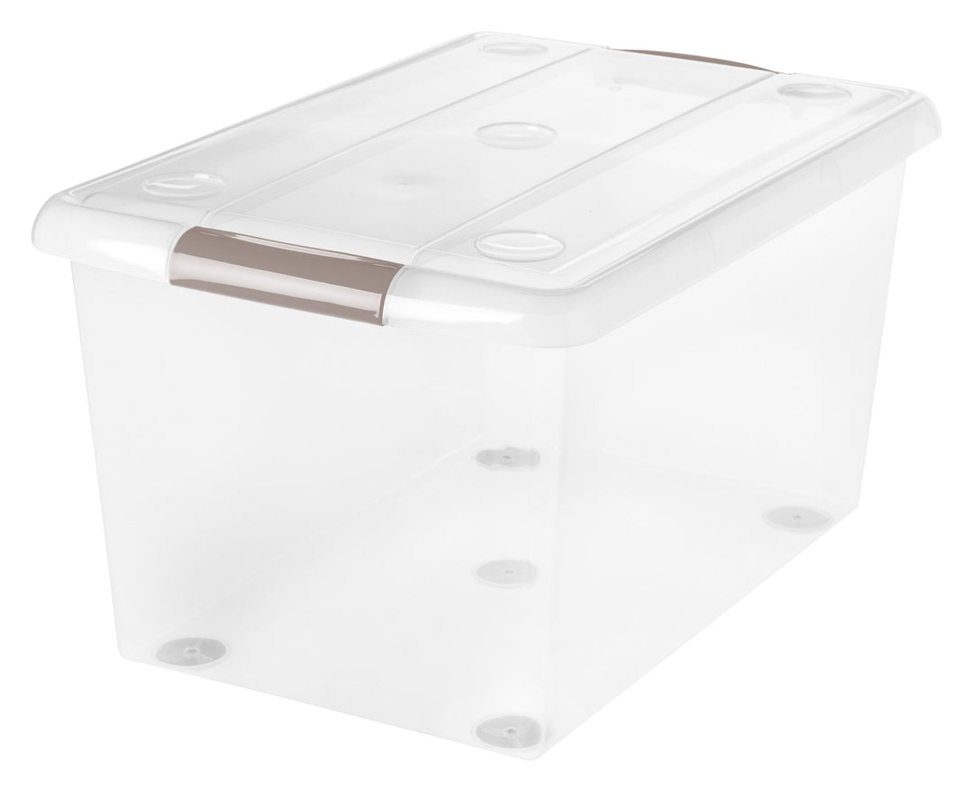 61 Quart Store And Slide Storage Box, 6 Pack, Clear with Tan Handles - IRIS USA, Inc.