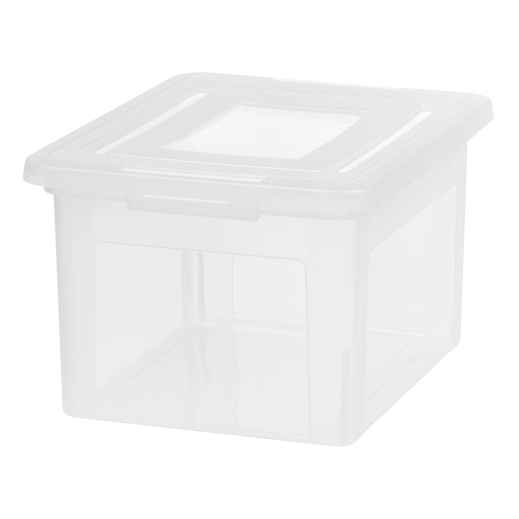 IRIS USA Snap Tight Clear Plastic File Organizer Box with Buckle