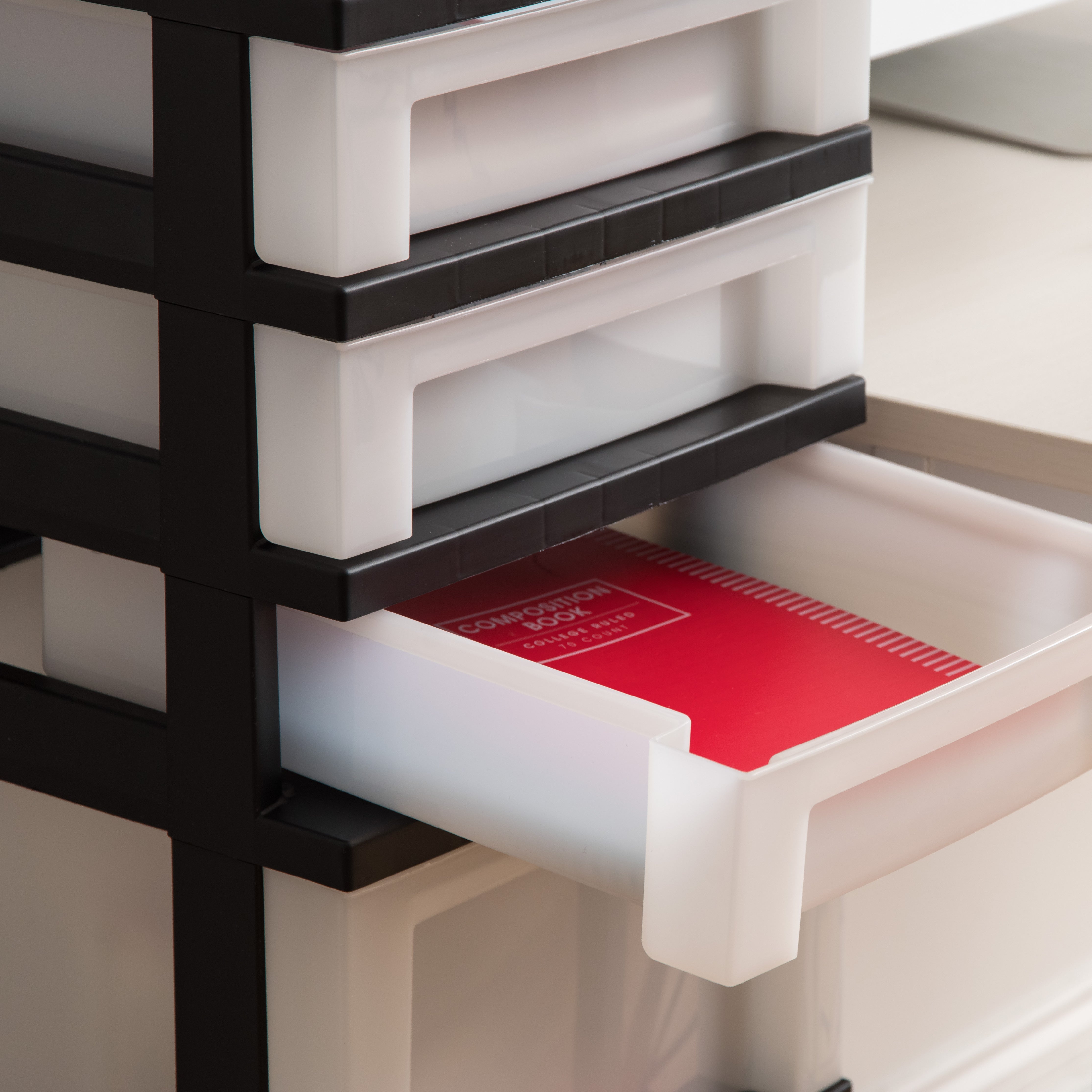 Medium 7-Drawer Storage Cart with Organizer Top, Black/Pearl