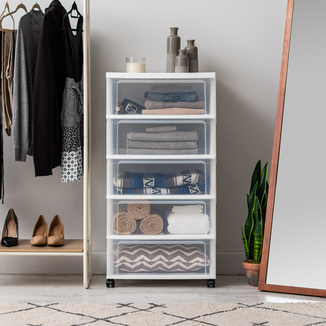 5-Drawer Wide Chest, White/Natural - IRIS USA, Inc.