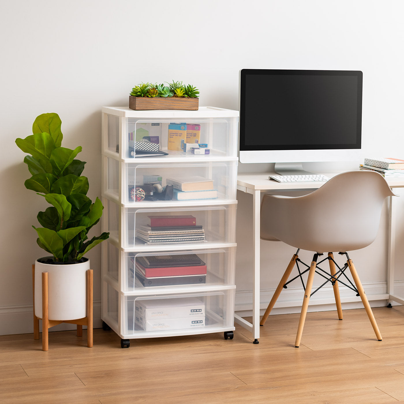 5-Drawer Wide Chest, White/Natural – IRIS USA