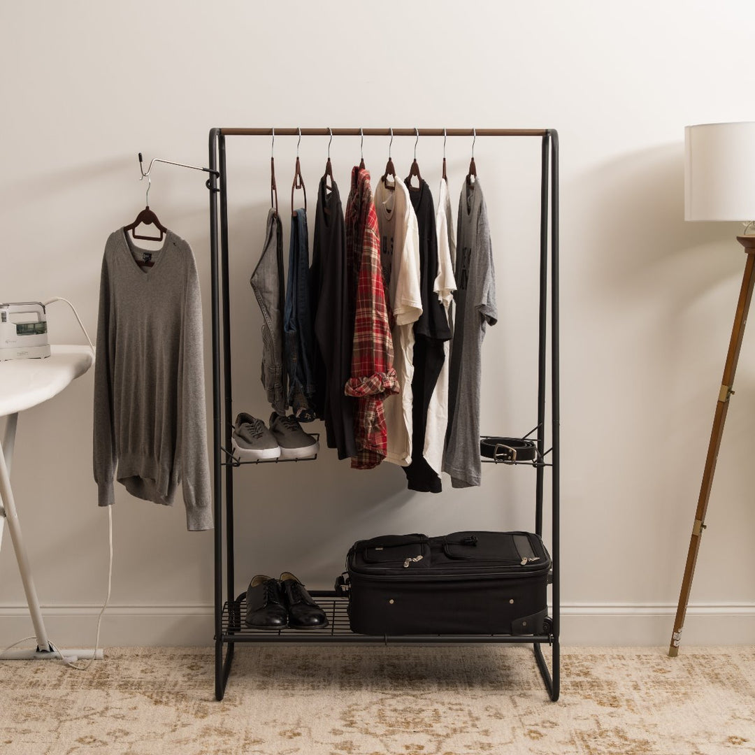 Metal Garment Rack with Wire Shelf - Large IRIS USA Metal Garment Rack with Wire Shelf - Large IRIS USA