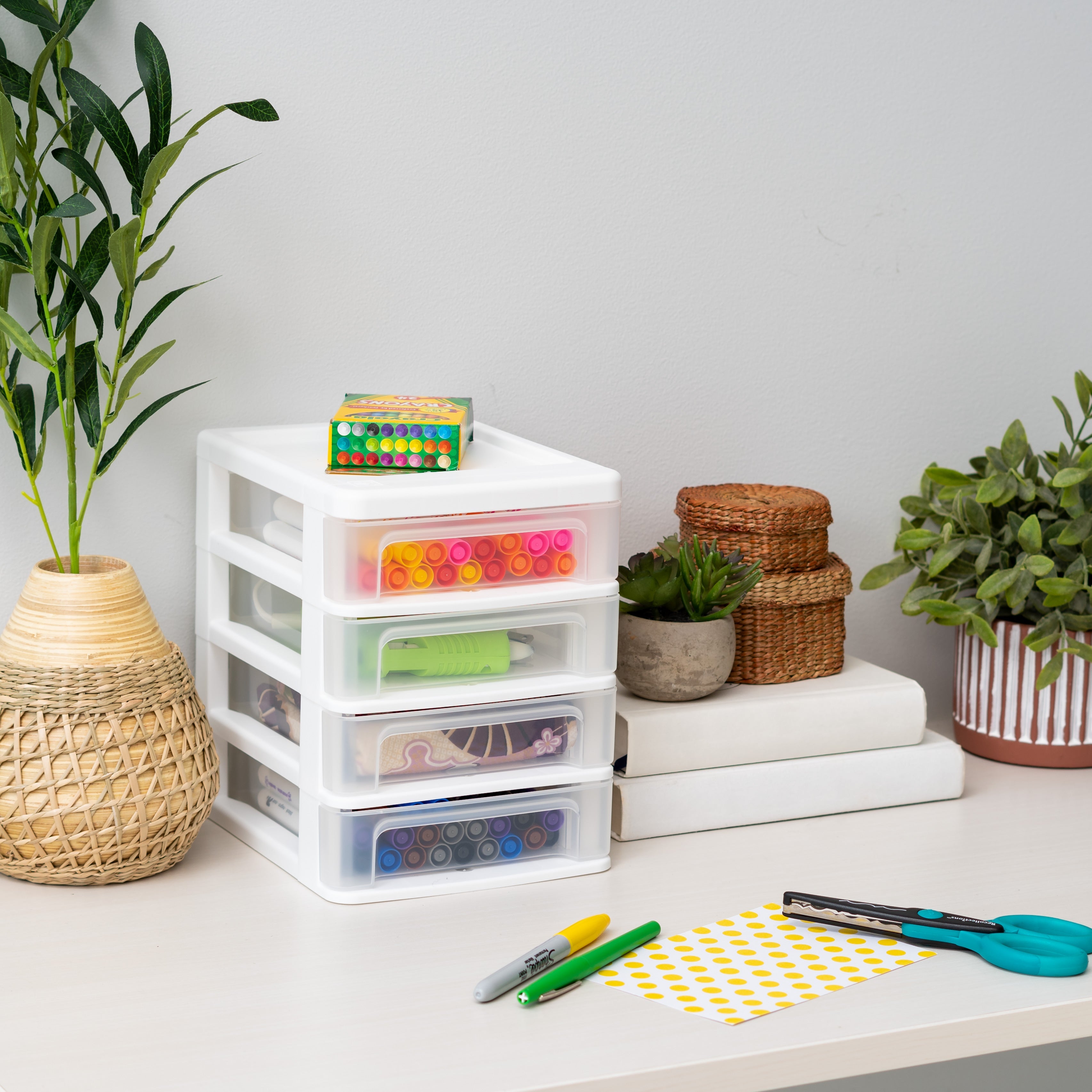 Compact Desktop 4-Drawer System, White – IRIS USA