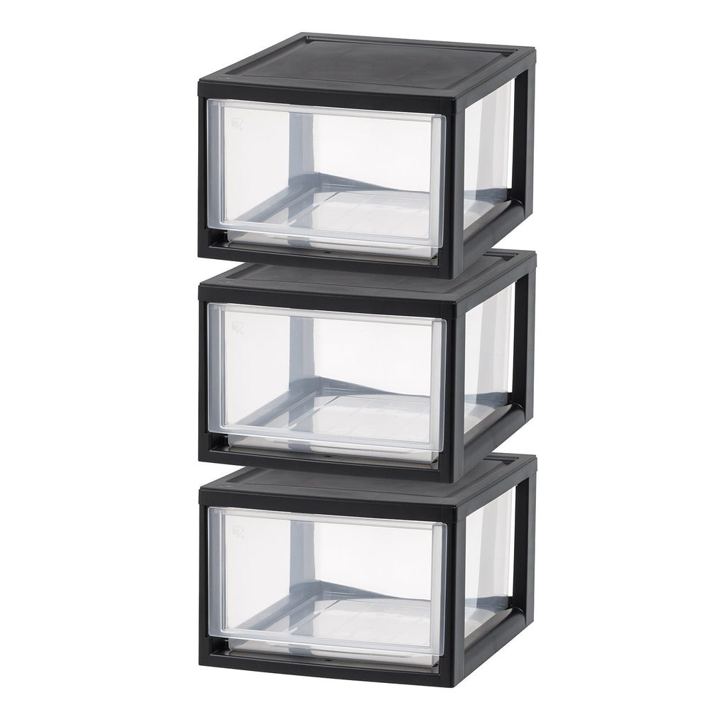 Stackable plastic closet drawer unit with clear pull-out drawers
