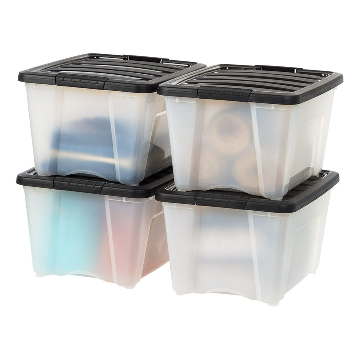 Plastic Storage Bins, Stackable Storage Container with Secure Latching Buckles and Black Lid, 32 Qt. - IRIS USA, Inc.