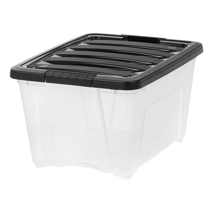 Plastic Storage Bins, Stackable Storage Container with Secure Latching Buckles and Black Lid, 32 Qt. - IRIS USA, Inc.