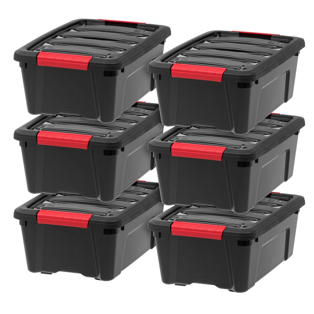 IRIS USA 12 Quart Stack & Pull™ Box, Black & Red, Set of 6 - IRIS USA, Inc.