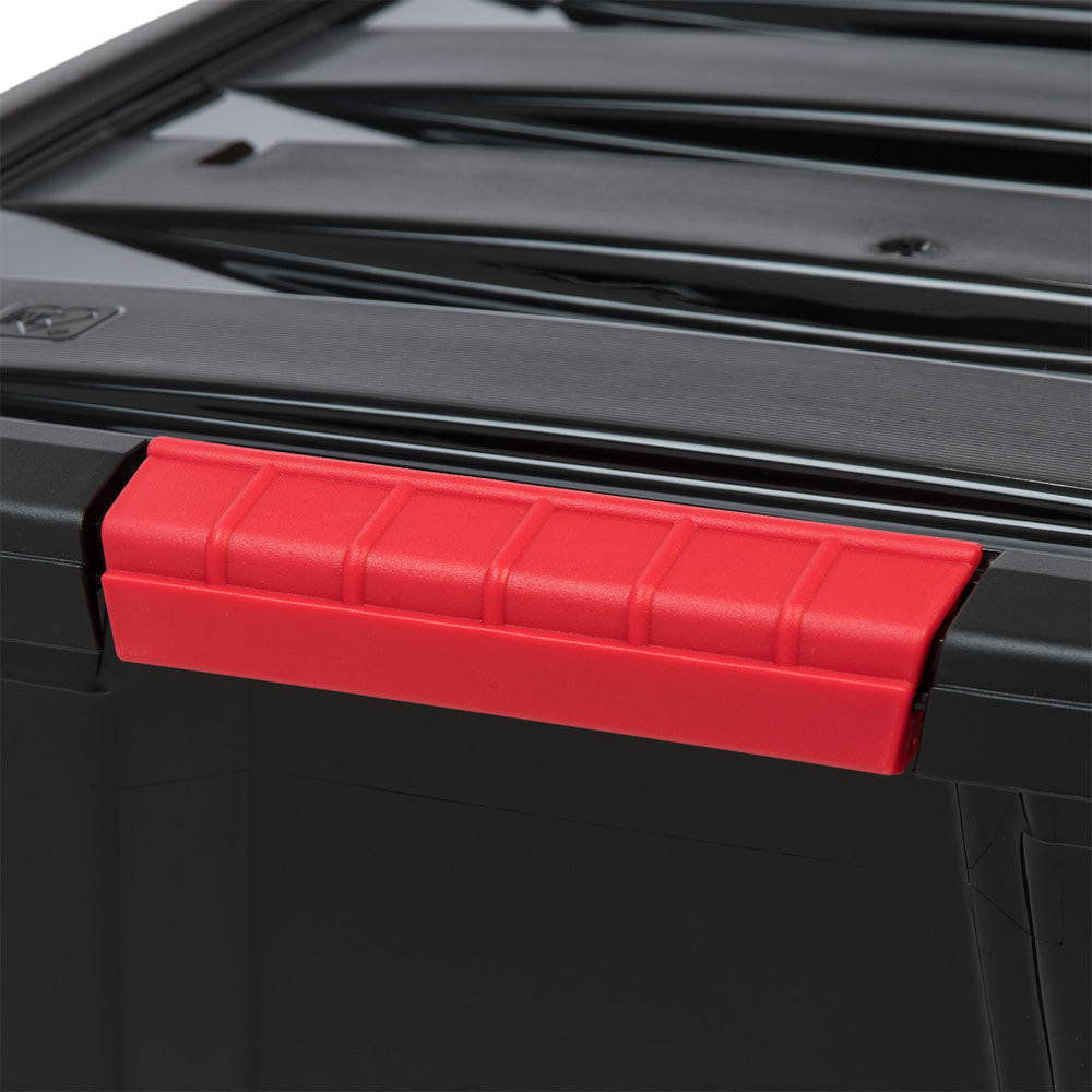 IRIS USA 53 Qt. Plastic Storage Bin Tote Organizing Container with Durable Lid and Secure Latching Buckles, Stackable and Nestable, 4 Pack, Black with Red Buckle - IRIS USA, Inc.