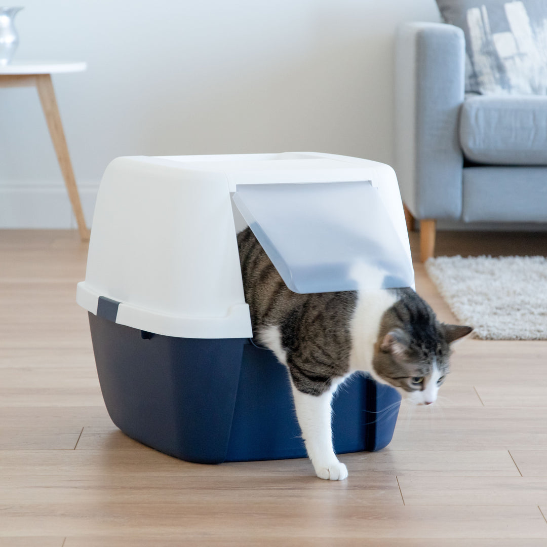 Jumbo Hooded Litter Box, Navy - IRIS USA, Inc.