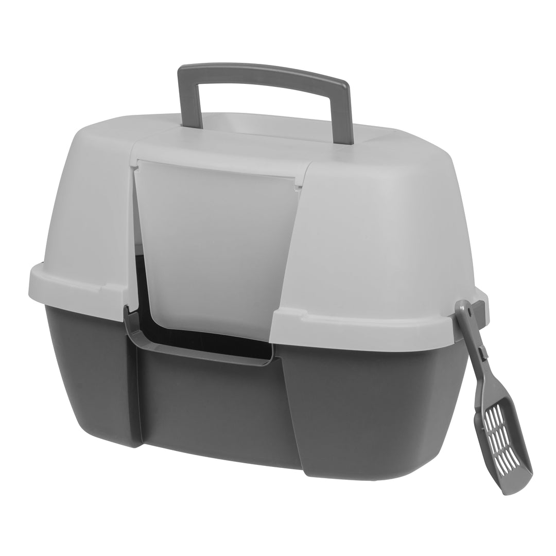 Large Hooded Corner Litter Box with Scoop, Gray - IRIS USA, Inc.