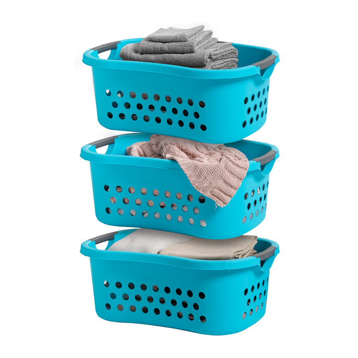 IRIS USA Hip Grip Laundry Basket, Laundry Organizer, Comfort Carry Plastic Laundry Basket with Hip Curve, 3 Handles for Easy Carry  - Large, Teal, 3 Pack - IRIS USA, Inc.