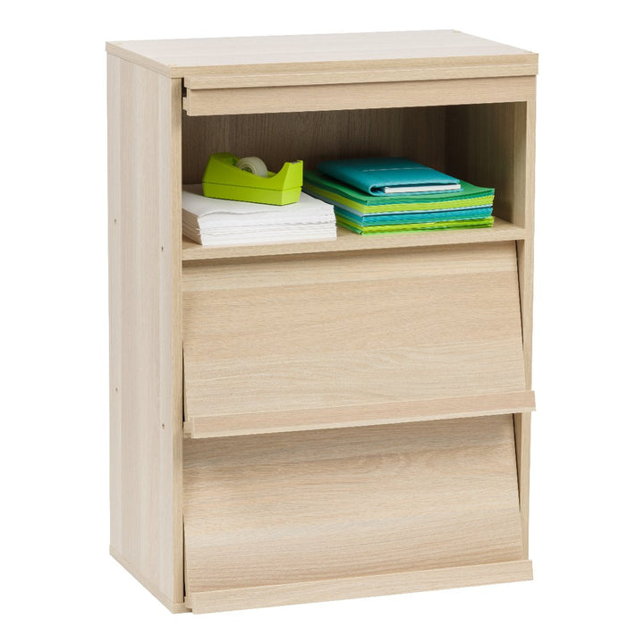 3-Tier Wood Shelf with Pocket Doors, Light Brown, Collan Series - IRIS USA, Inc.