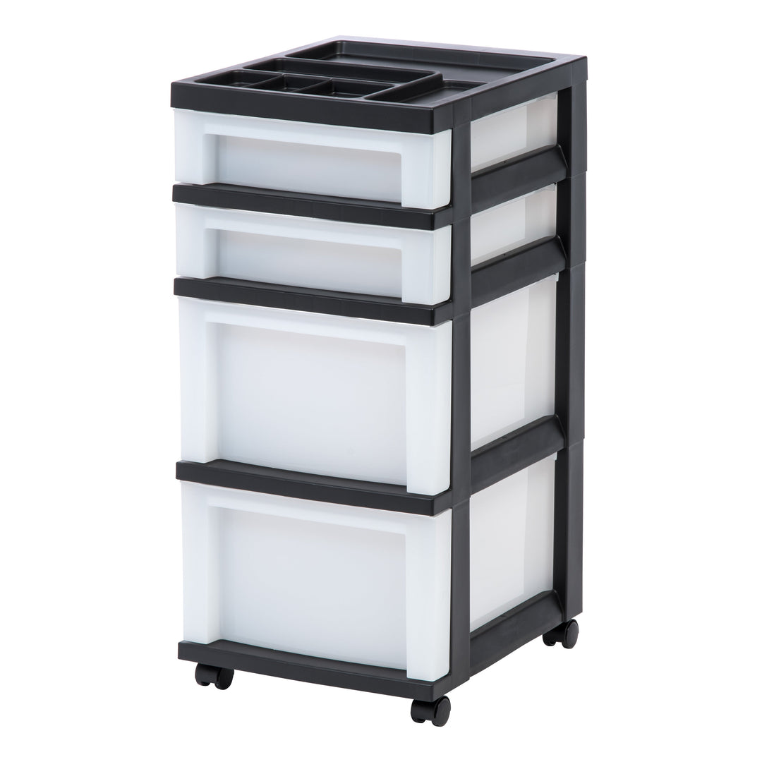 4-Drawer Storage Cart with Organizer Top, Black/Pearl - IRIS USA, Inc.