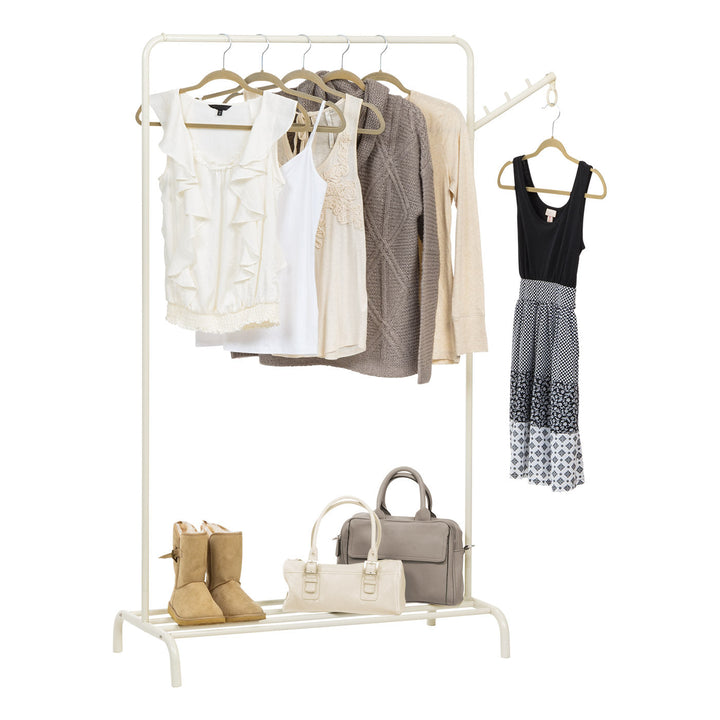 IRIS USA Stylish Clothes Rack with Storage Shelf, Garment Rack with Multipurpose Clothing Hanger for Steaming and Drying Clothes, White Freestanding Clothing Rack - IRIS USA, Inc.