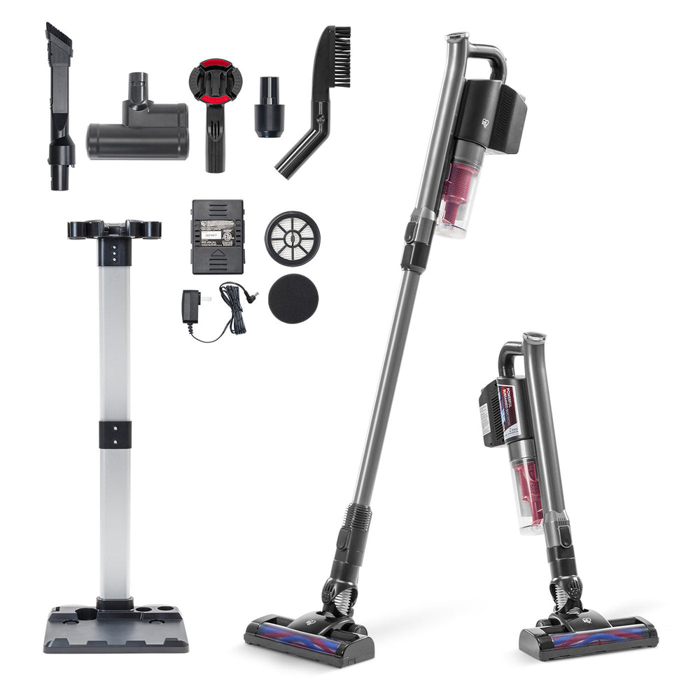 IRIS USA High Power Cordless Stick Vacuum Cleaner with Replaceable Rechargeable Battery 6 in 1, Cyclone Suction Vacuum, Up to 35 Minute Run Time, Washable Filter, for Hard Floors & Low Rugs,High Power W/ Accessories in Silver/ Wine Red - IRIS USA, Inc.