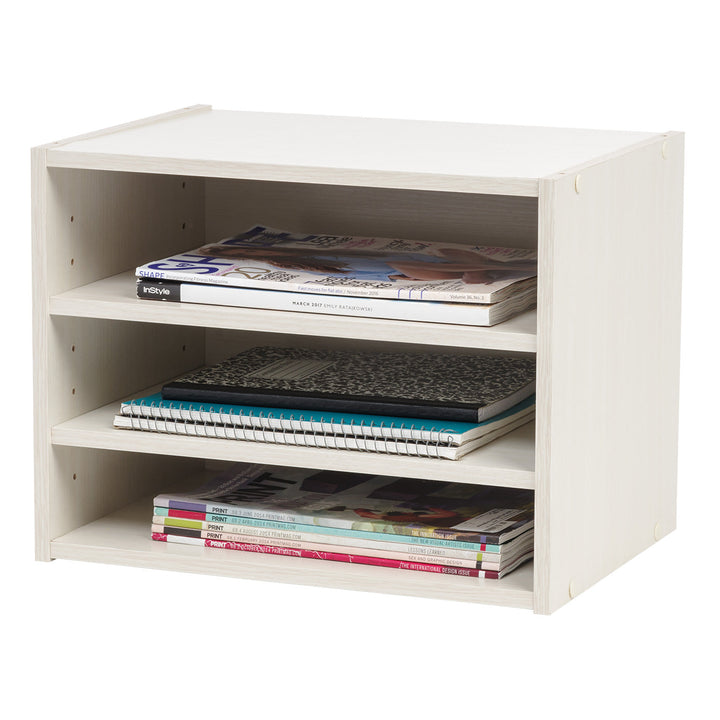 TACHI Modular Wood Storage Organizer Box with Adjustable Shelves, Off White - IRIS USA, Inc.