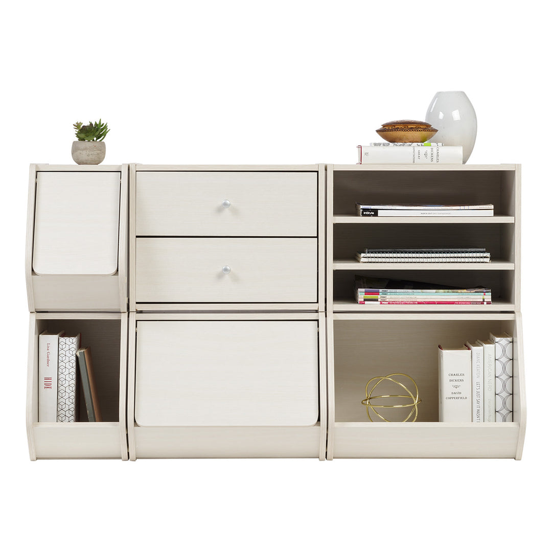 TACHI Modular Wood Storage Organizer Box with Adjustable Shelves, Off White - IRIS USA, Inc.