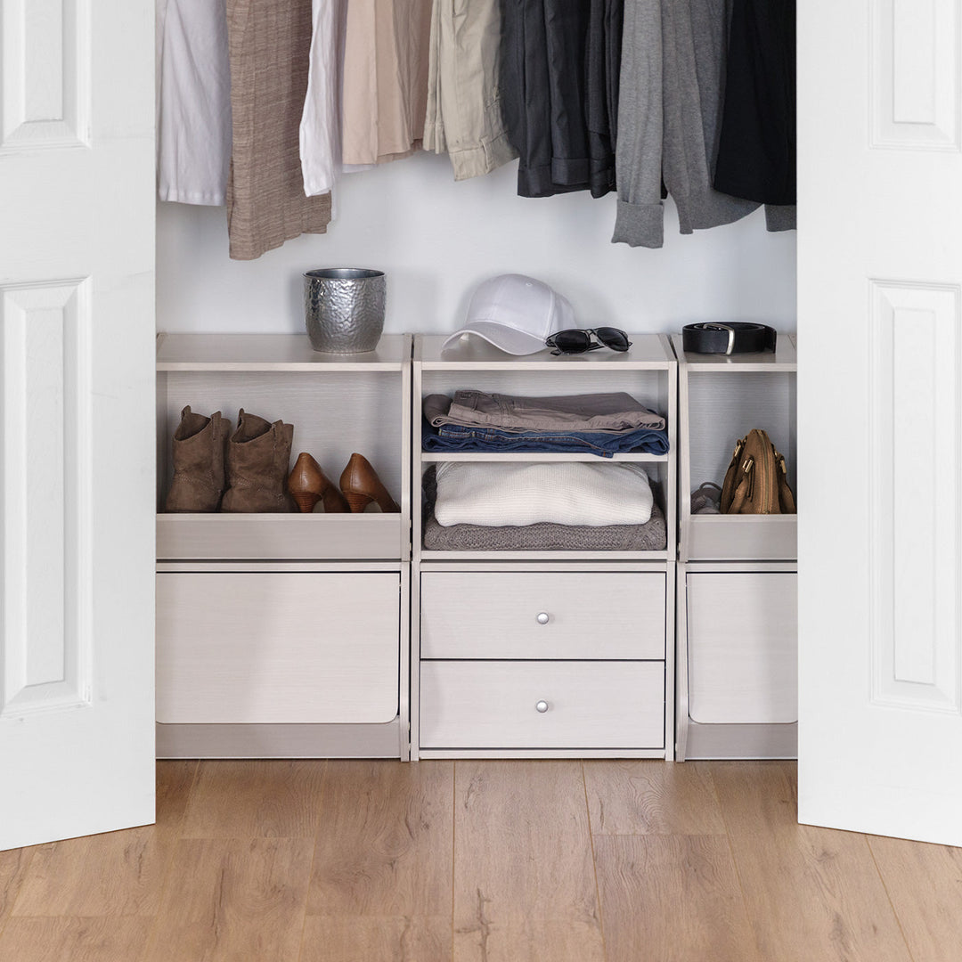 TACHI Modular Wood Storage Organizer Box with Adjustable Shelves, Off White - IRIS USA, Inc.