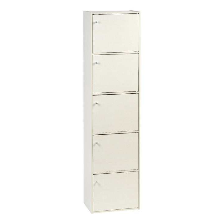 Wood Storage Shelf 5 Tiers with 5 Doors - image 1#color_white