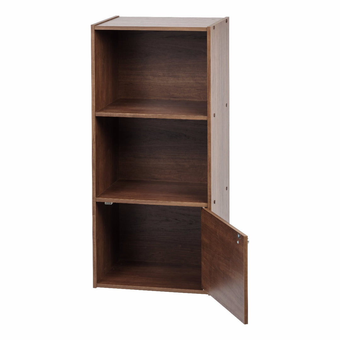 3-Tier Wood Storage Shelf with Door, Dark Brown - IRIS USA, Inc.