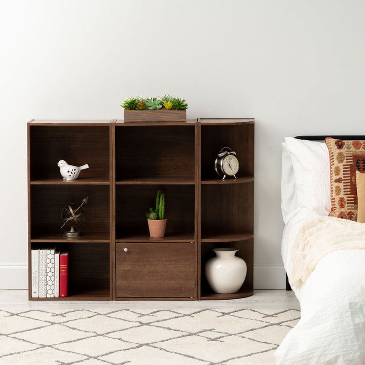 3-Tier Wood Storage Shelf with Door, Dark Brown - IRIS USA, Inc.