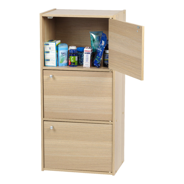 3-Door Wood Storage Shelf, Light Brown - IRIS USA, Inc.