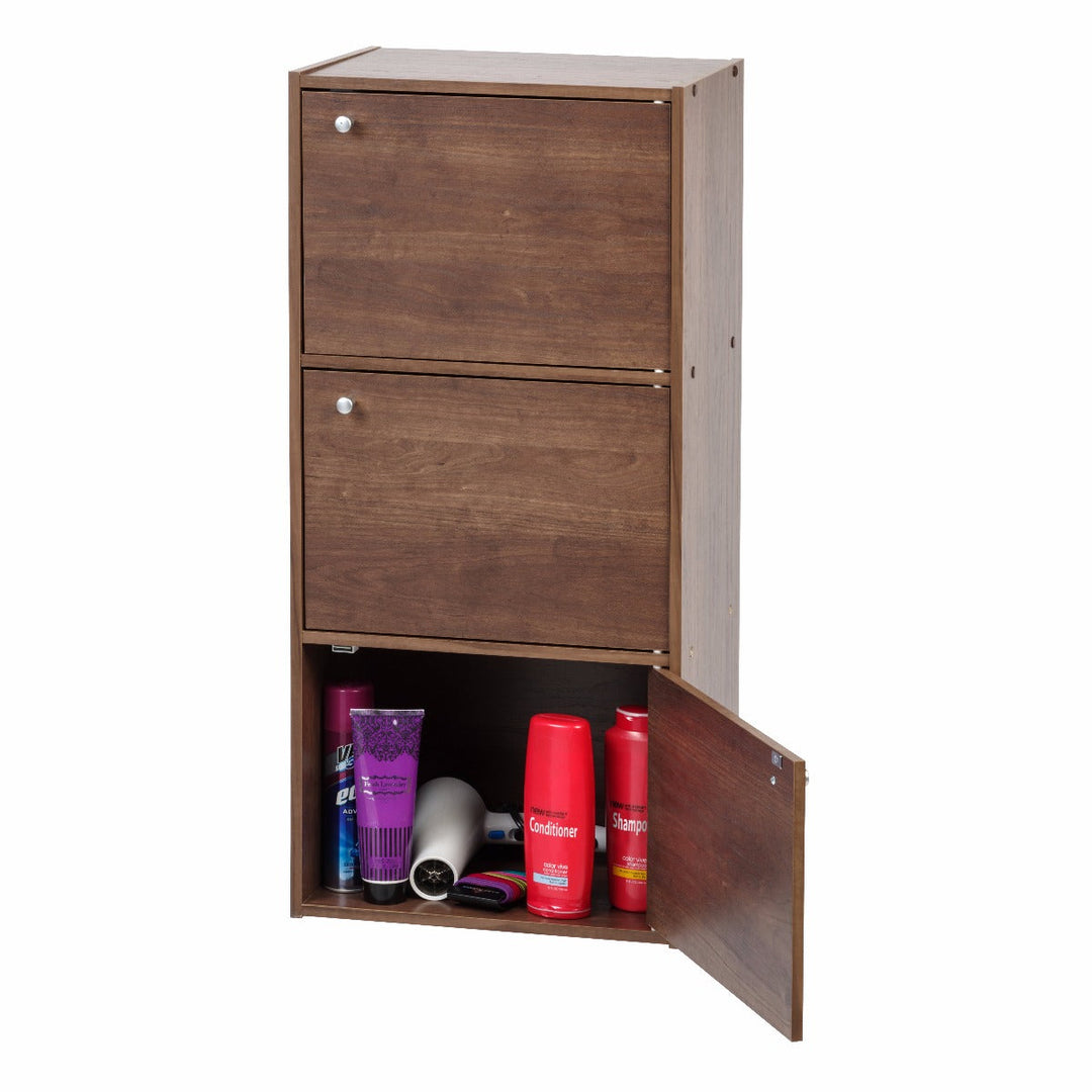 3-Door Wood Storage Shelf, Dark Brown - IRIS USA, Inc.